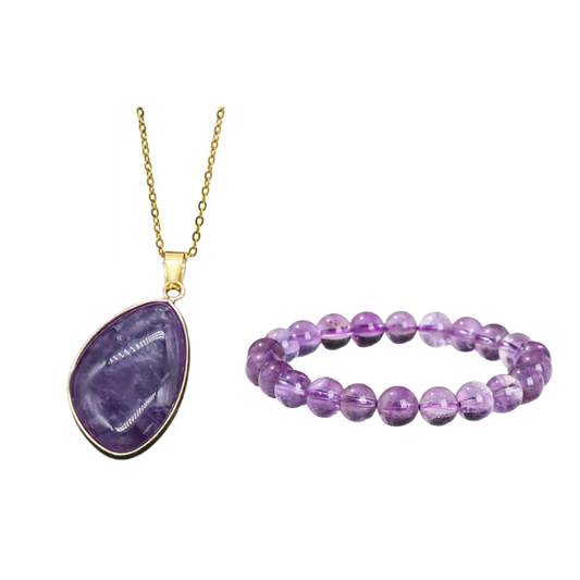 Conjunto Dije-Pulsera Amatista con Sello de Nudo de Bruja, Amuletos de Proteccion Talismia