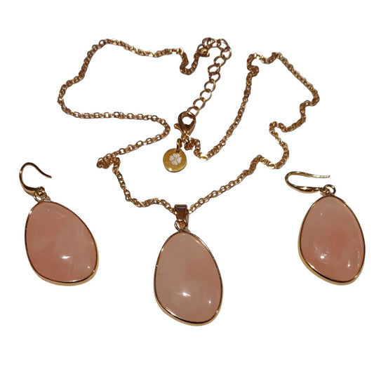 Conjunto Dije-Pendientes de Cristal Rosa con Sello de Trebol de 4 hojas, Amuletos de la suerte Talismia